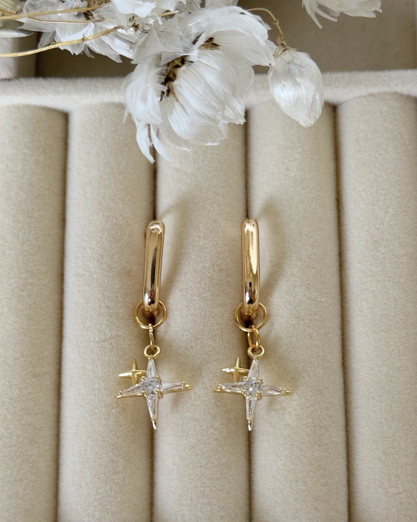 Nice stars hematite earrings displayed on jewelry tray