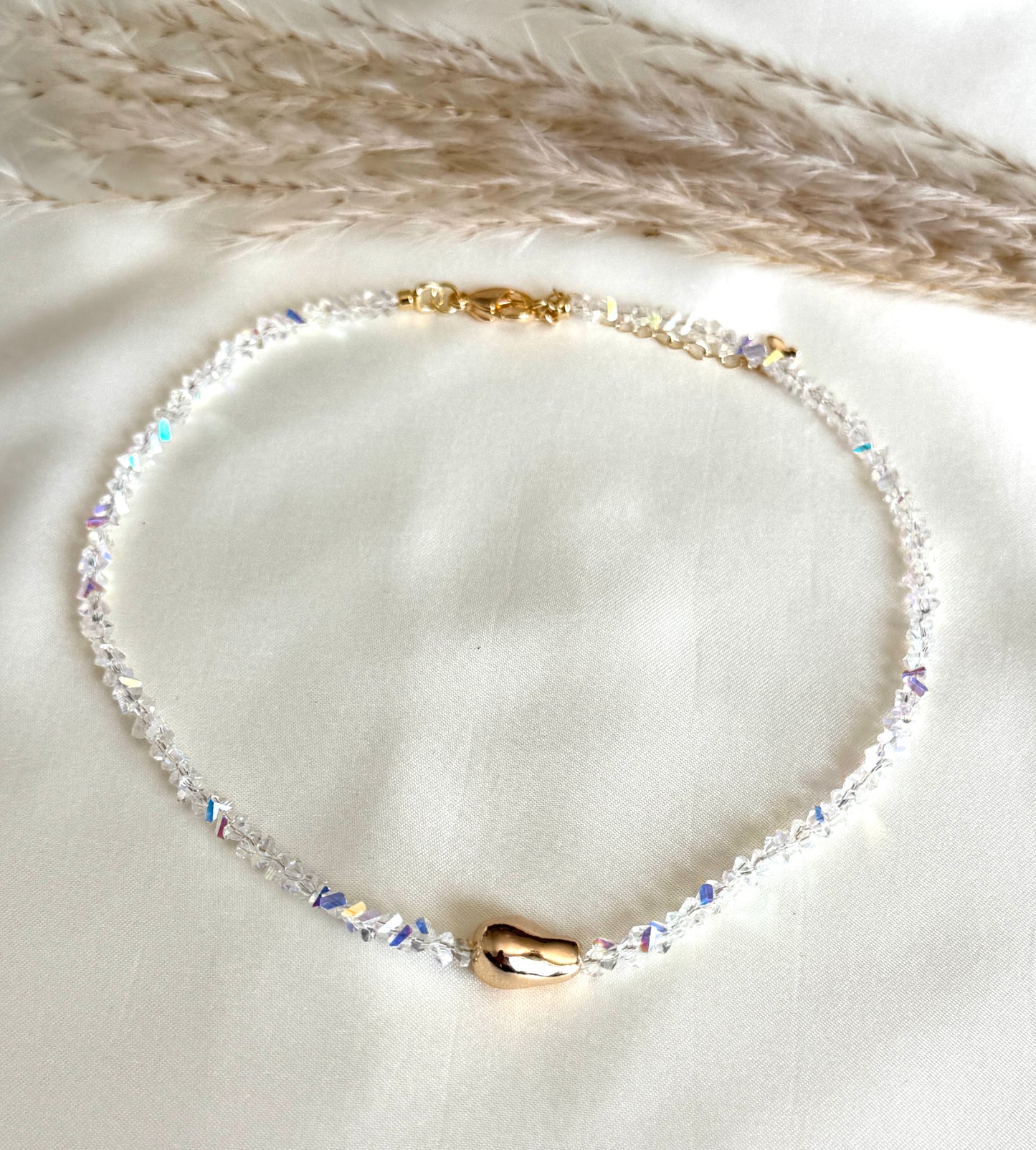 Natural Pink Quartz Choker With Gold Plated Bead