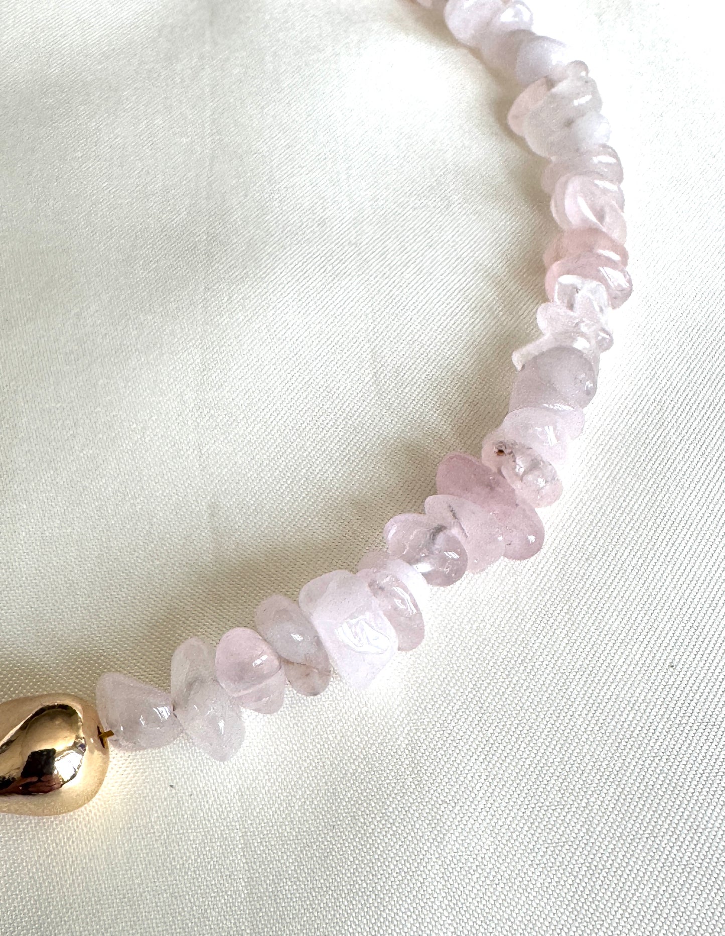 Natural Pink Quartz Choker With Gold Plated Bead