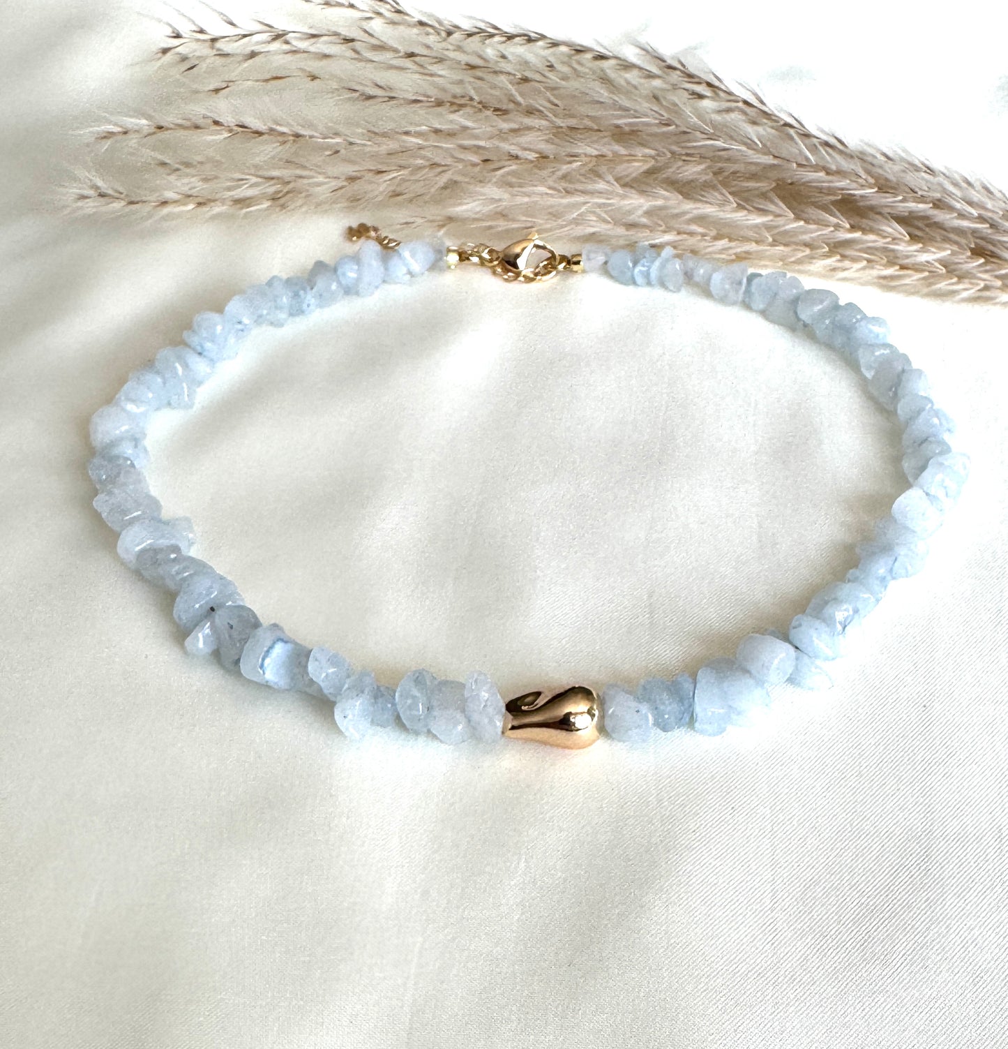Natural Pink Quartz Choker With Gold Plated Bead