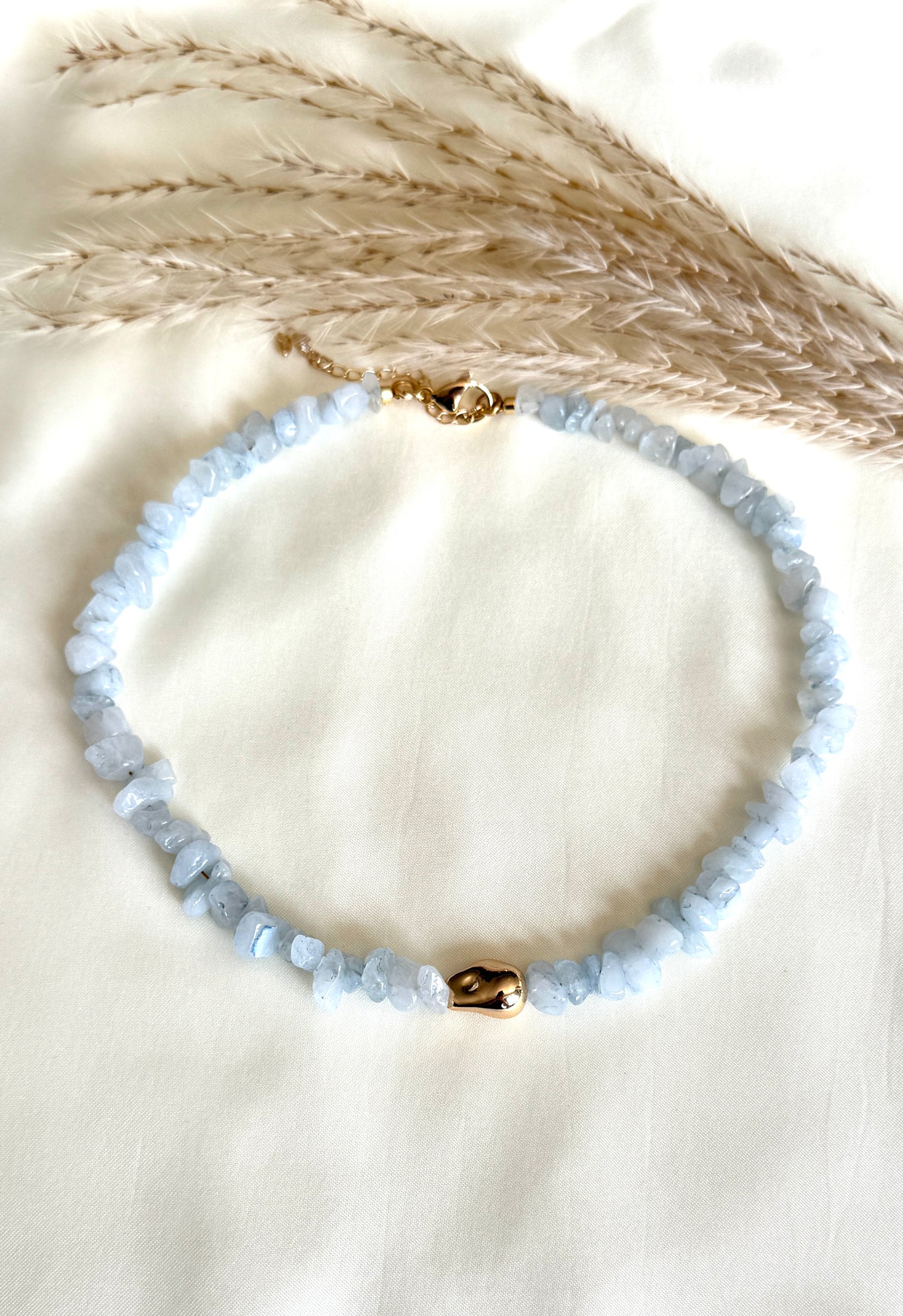 Natural Pink Quartz Choker With Gold Plated Bead