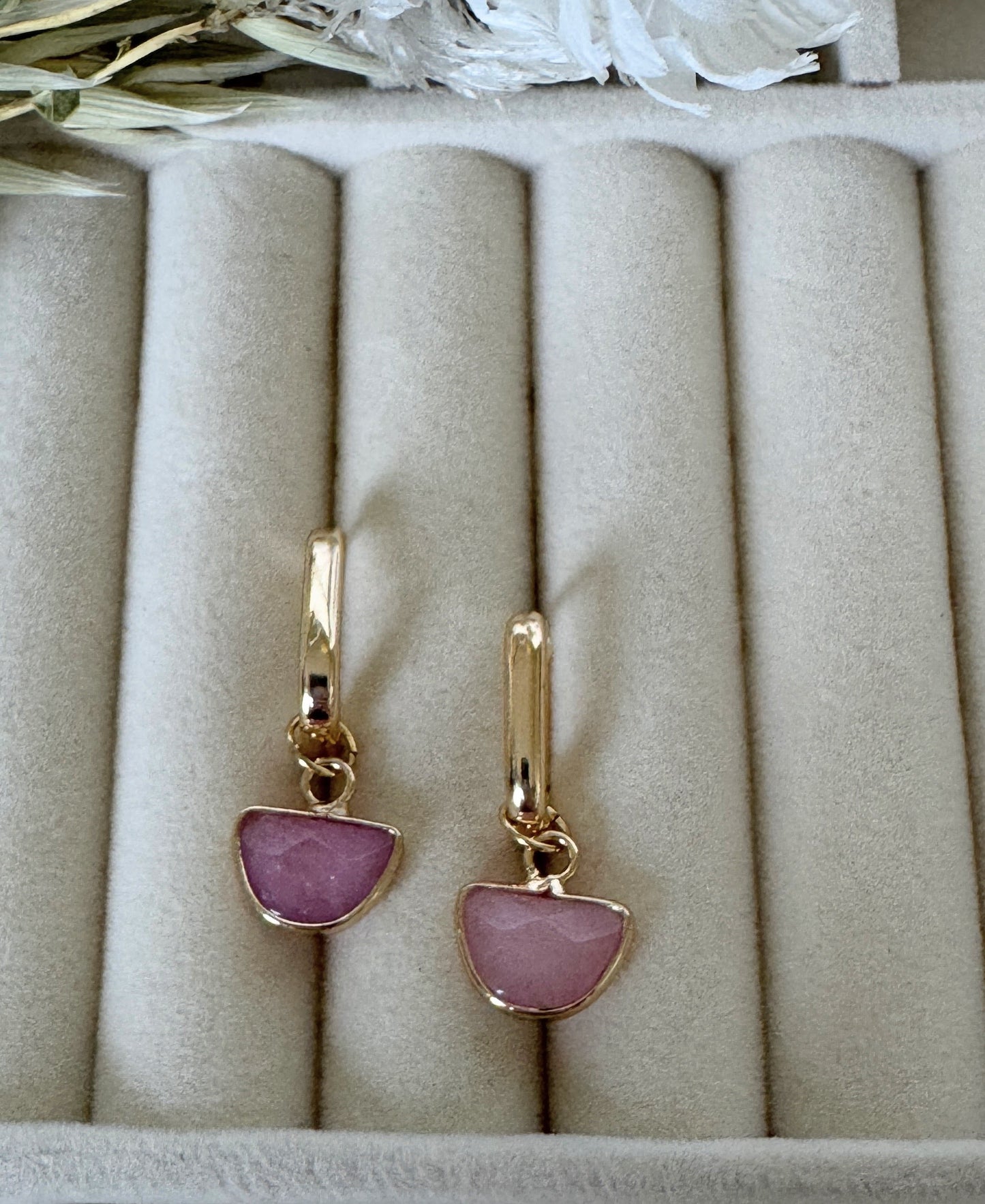 Light pink hematite and pearl drop earrings with gold hooks