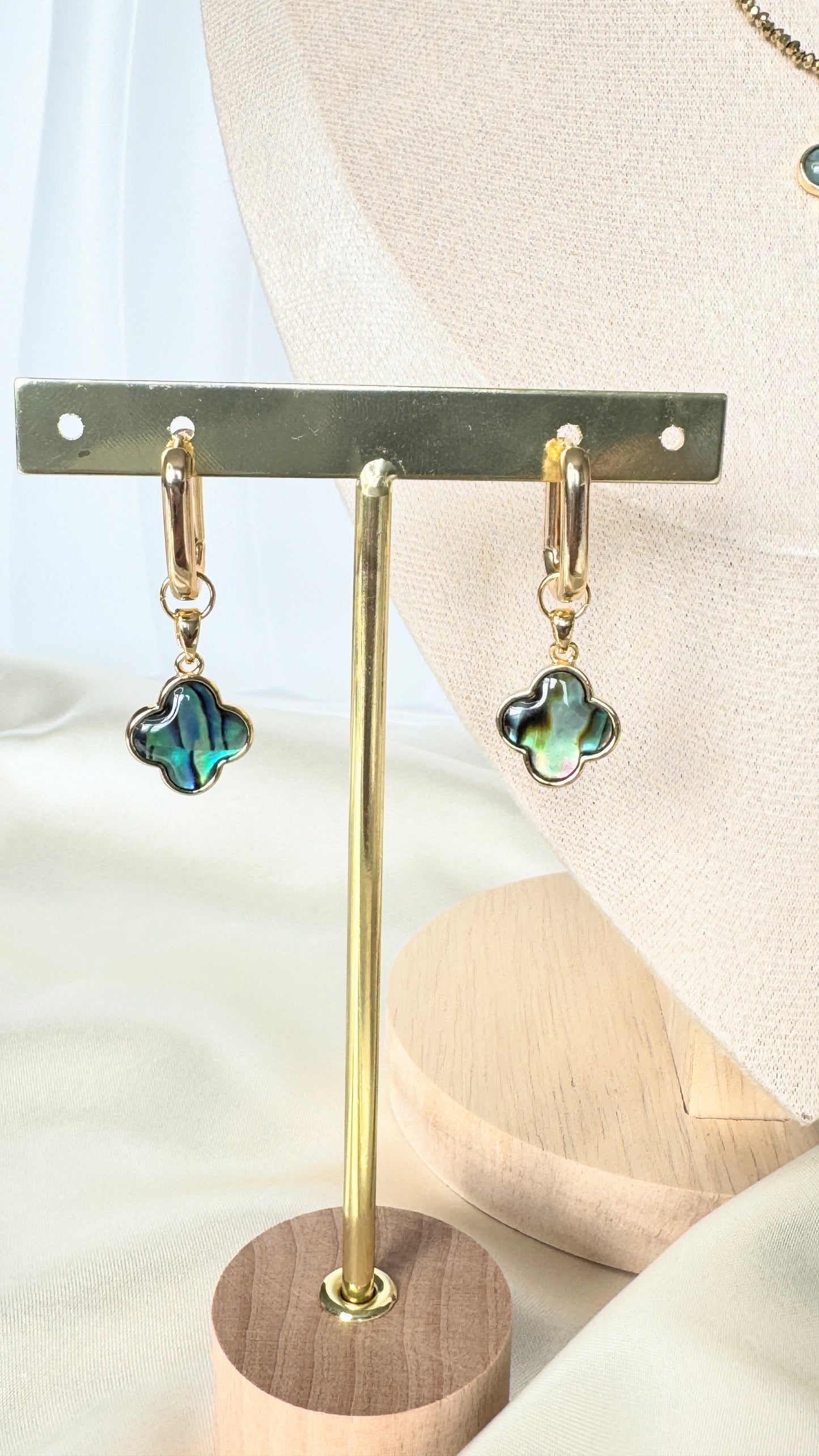 Lucky clover hematite crystal drop earrings with gold hooks