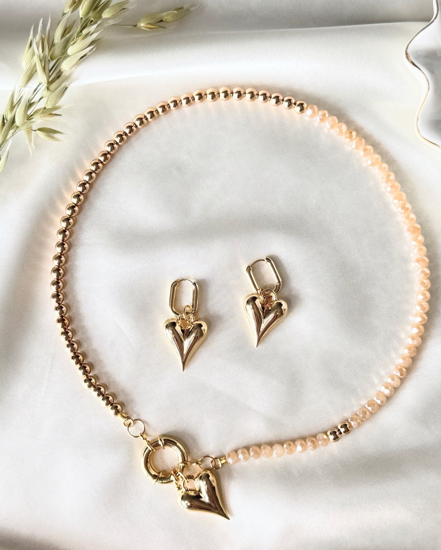 Hematite Golden Crystal Heart Jewelry Set - Malvy Jewelry