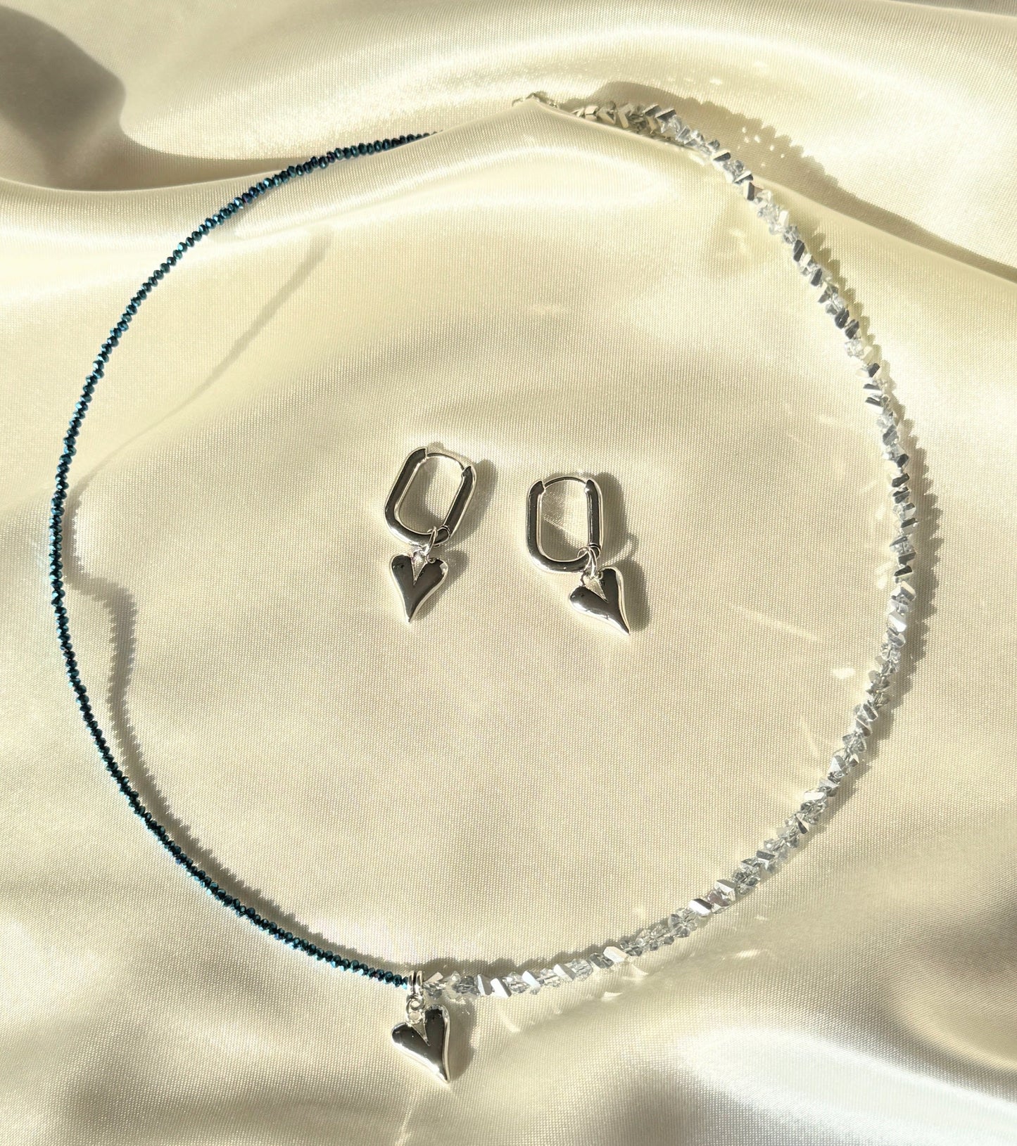 Hematite Silver Crystal Heart Jewelry Set - Malvy Jewelry