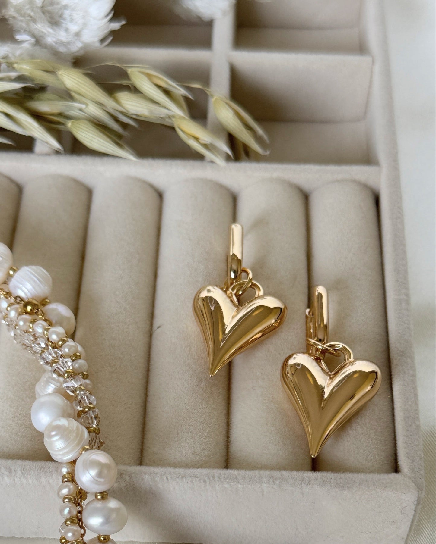 Pearl and crystal drop earrings with gold hooks
