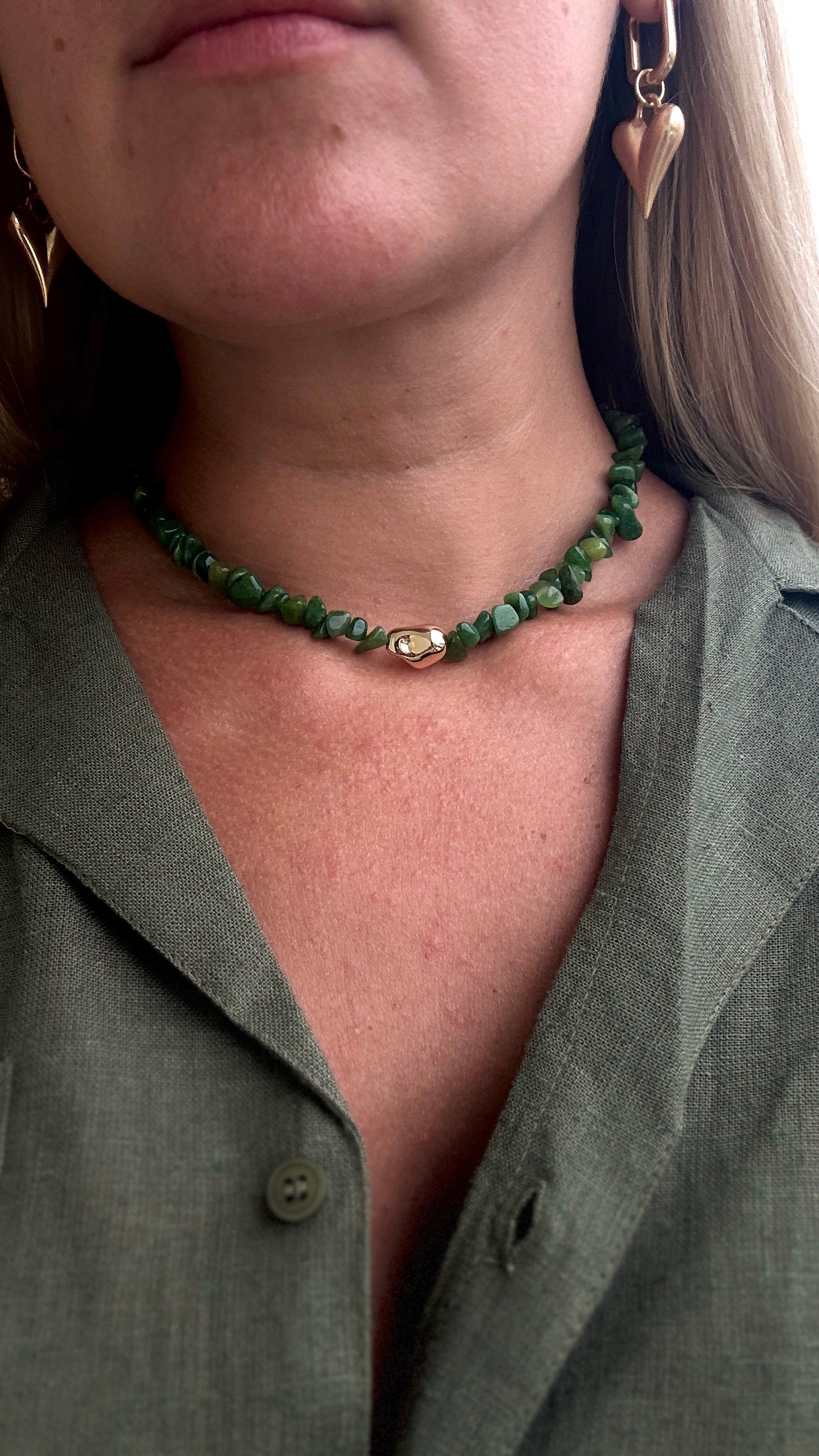Natural Pink Quartz Choker With Gold Plated Bead