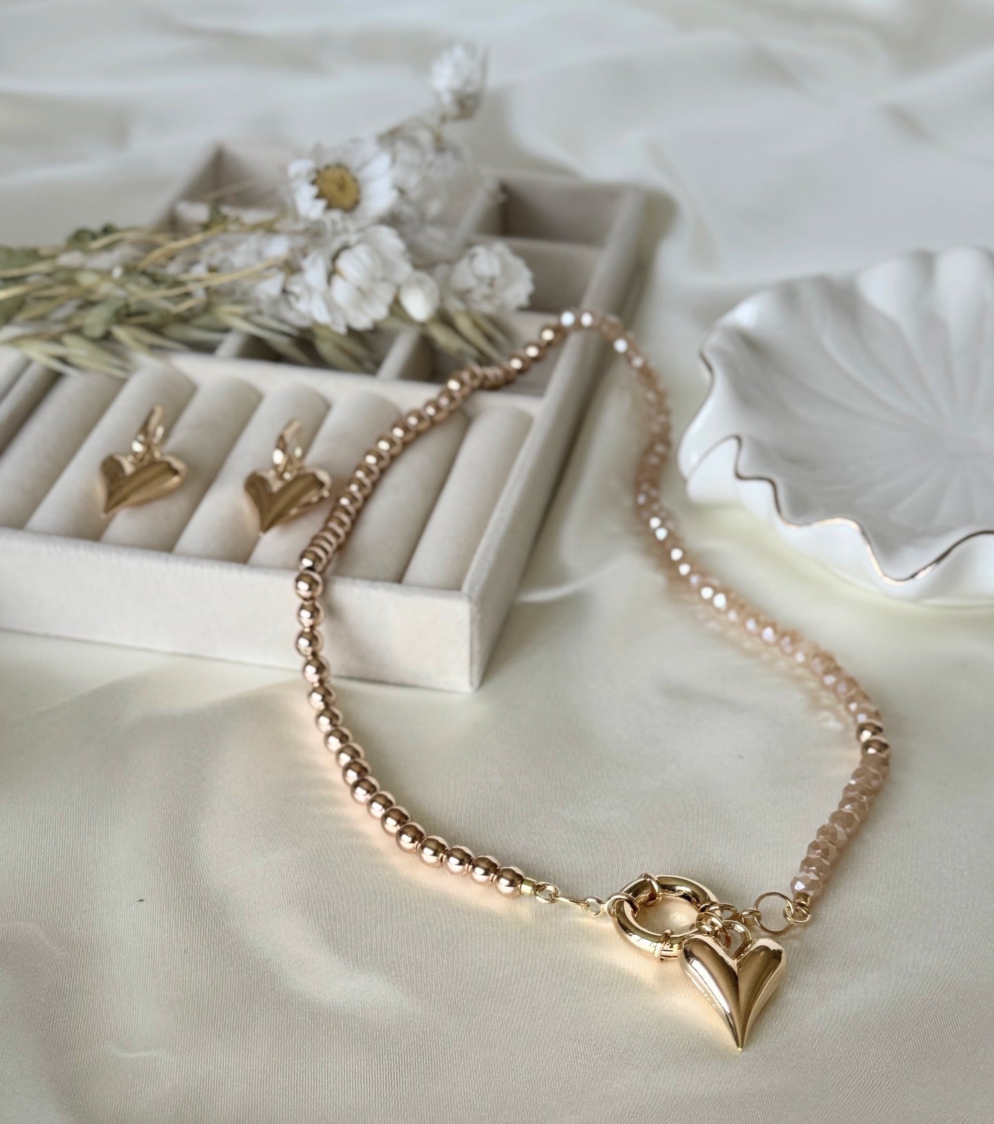 Hematite Golden Crystal Heart Jewelry Set - Malvy Jewelry