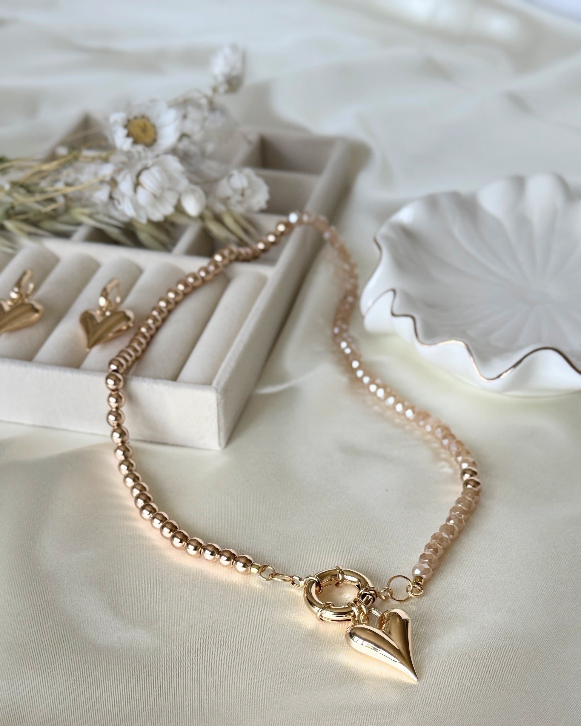 Hematite Golden Crystal Heart Jewelry Set - Malvy Jewelry