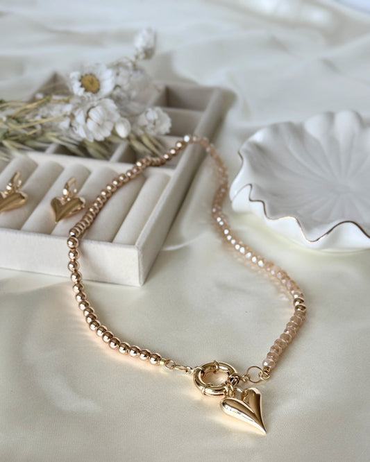 Hematite Golden Crystal Heart Jewelry Set - Malvy Jewelry