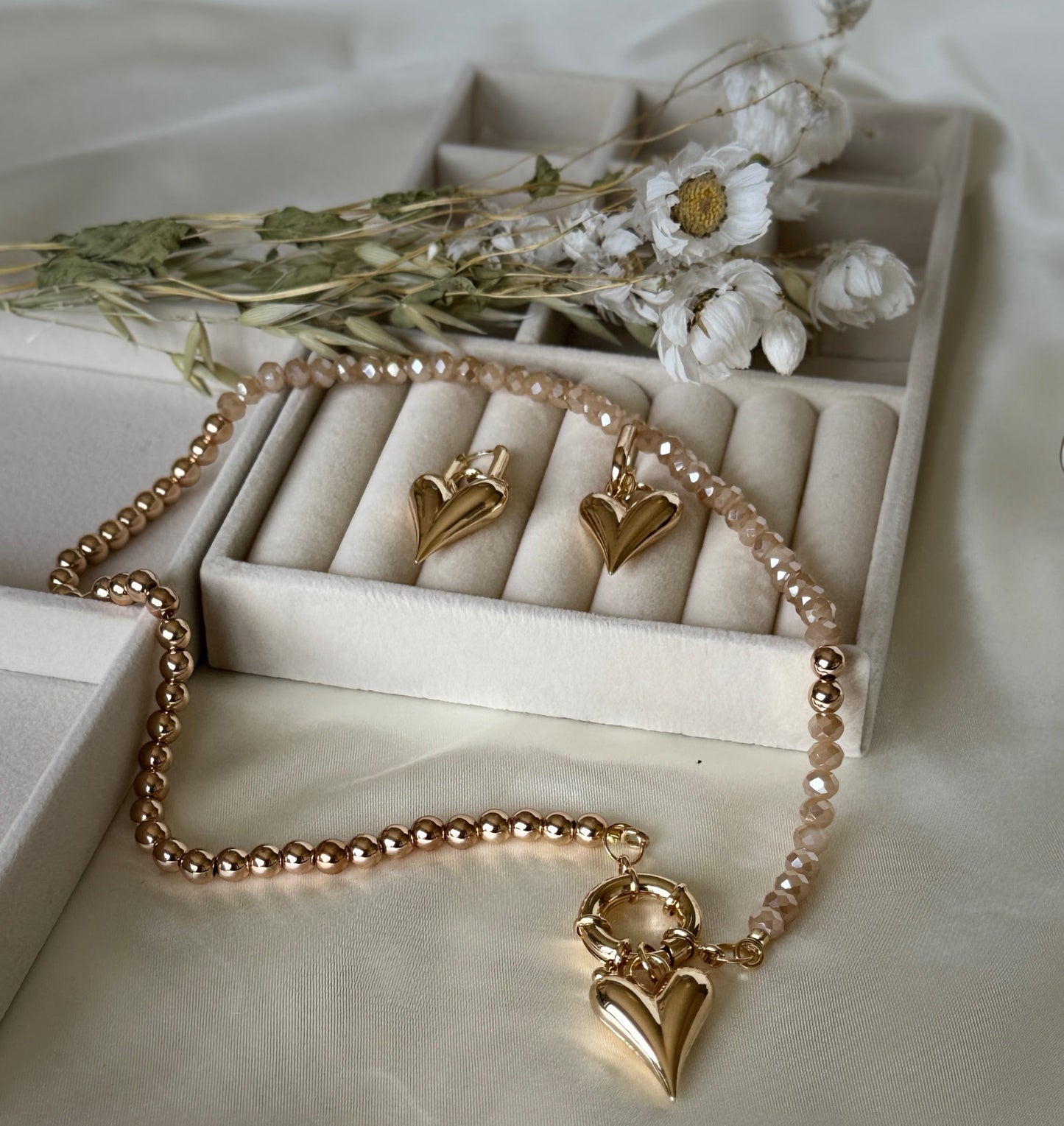 Hematite Golden Crystal Heart Jewelry Set - Malvy Jewelry