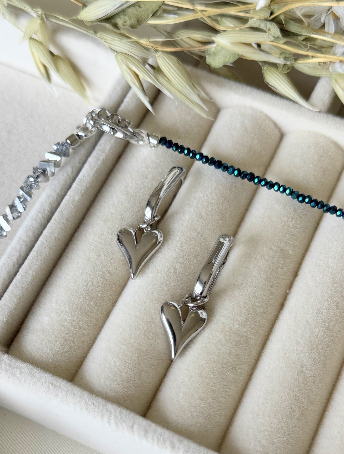 Hematite Silver Crystal Heart Jewelry Set - Malvy Jewelry