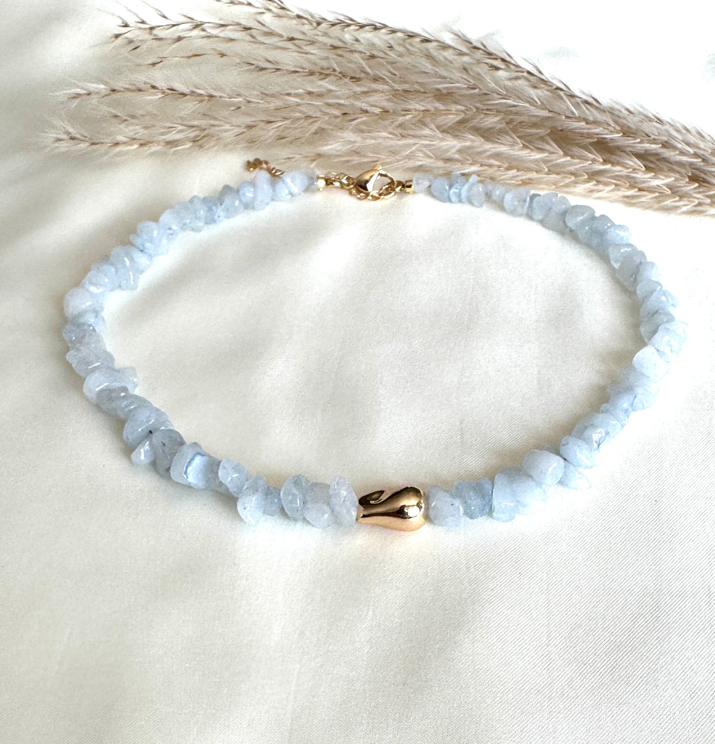 Natural Pink Quartz Choker With Gold Plated Bead - Malvy Jewelry