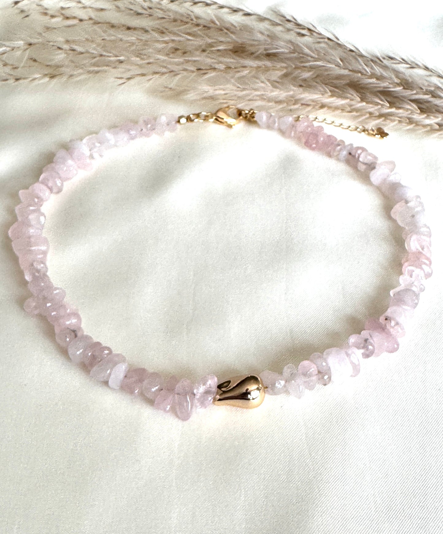 Natural Pink Quartz Choker With Gold Plated Bead - Malvy Jewelry
