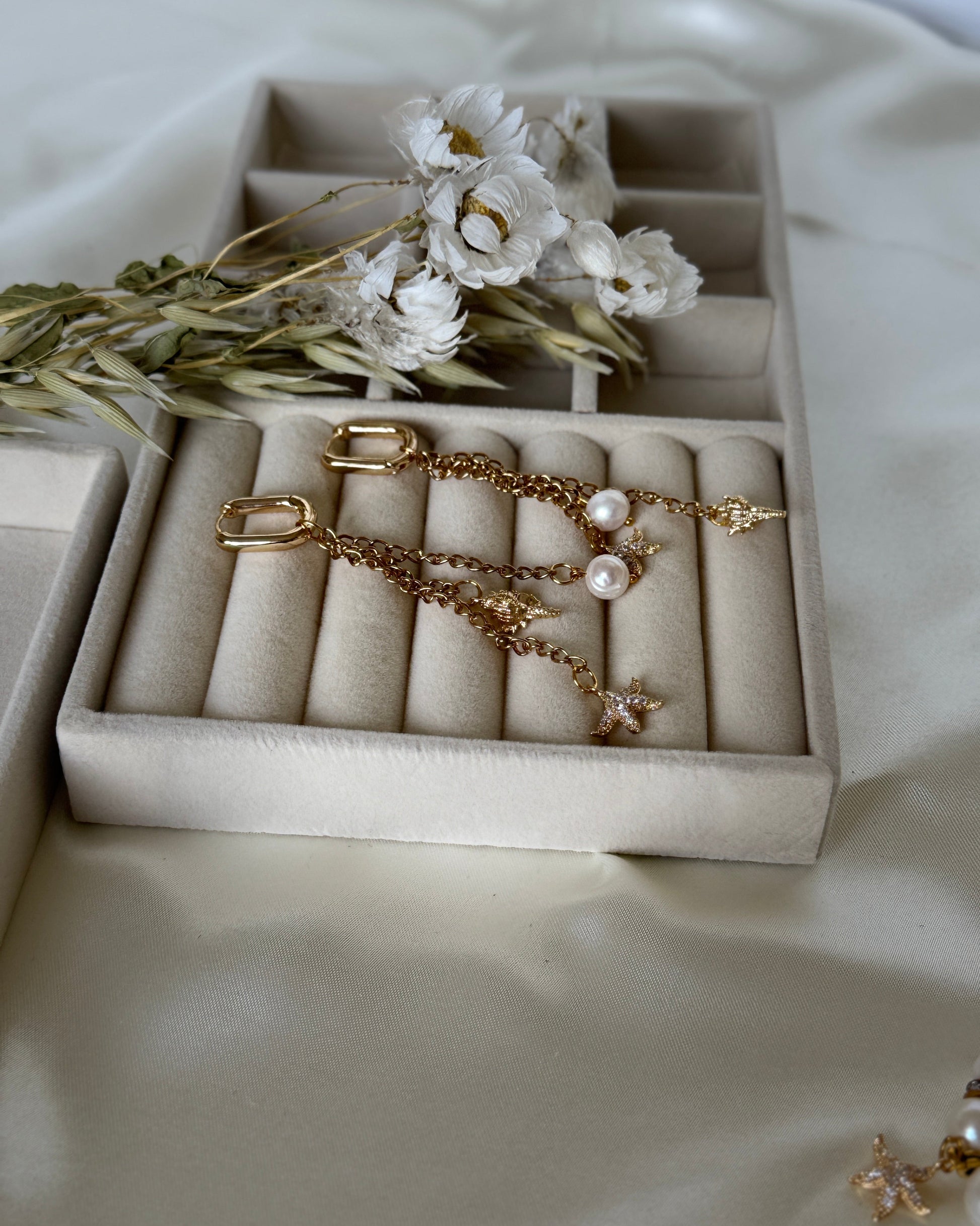 Golden sea pearl drop earrings with gold hooks
