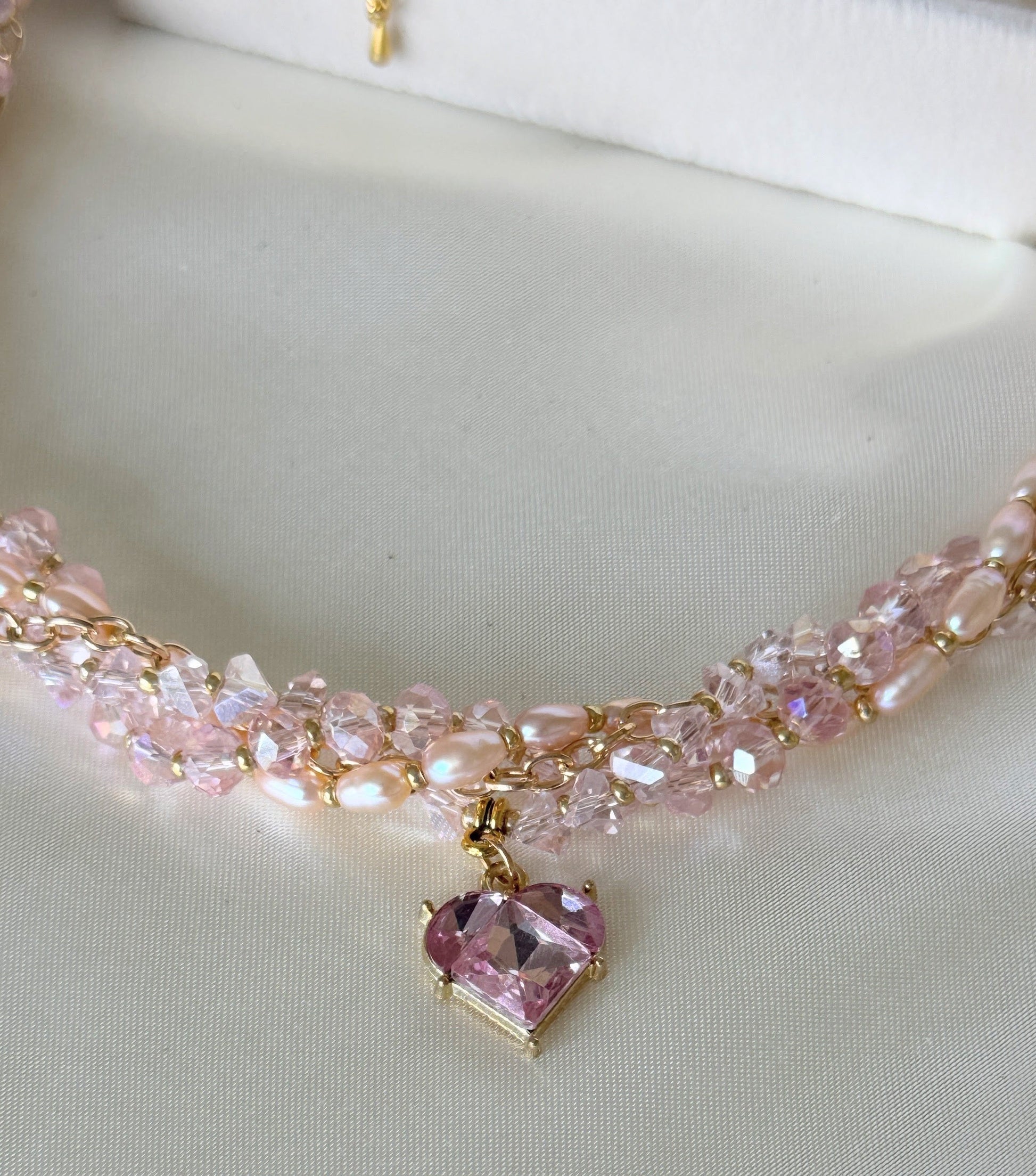Pink Layered Crystal Pearl Necklace Set - Malvy Jewelry