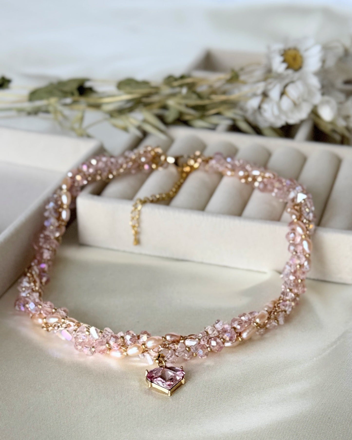 Pink Layered Crystal Pearl Necklace Set - Malvy Jewelry