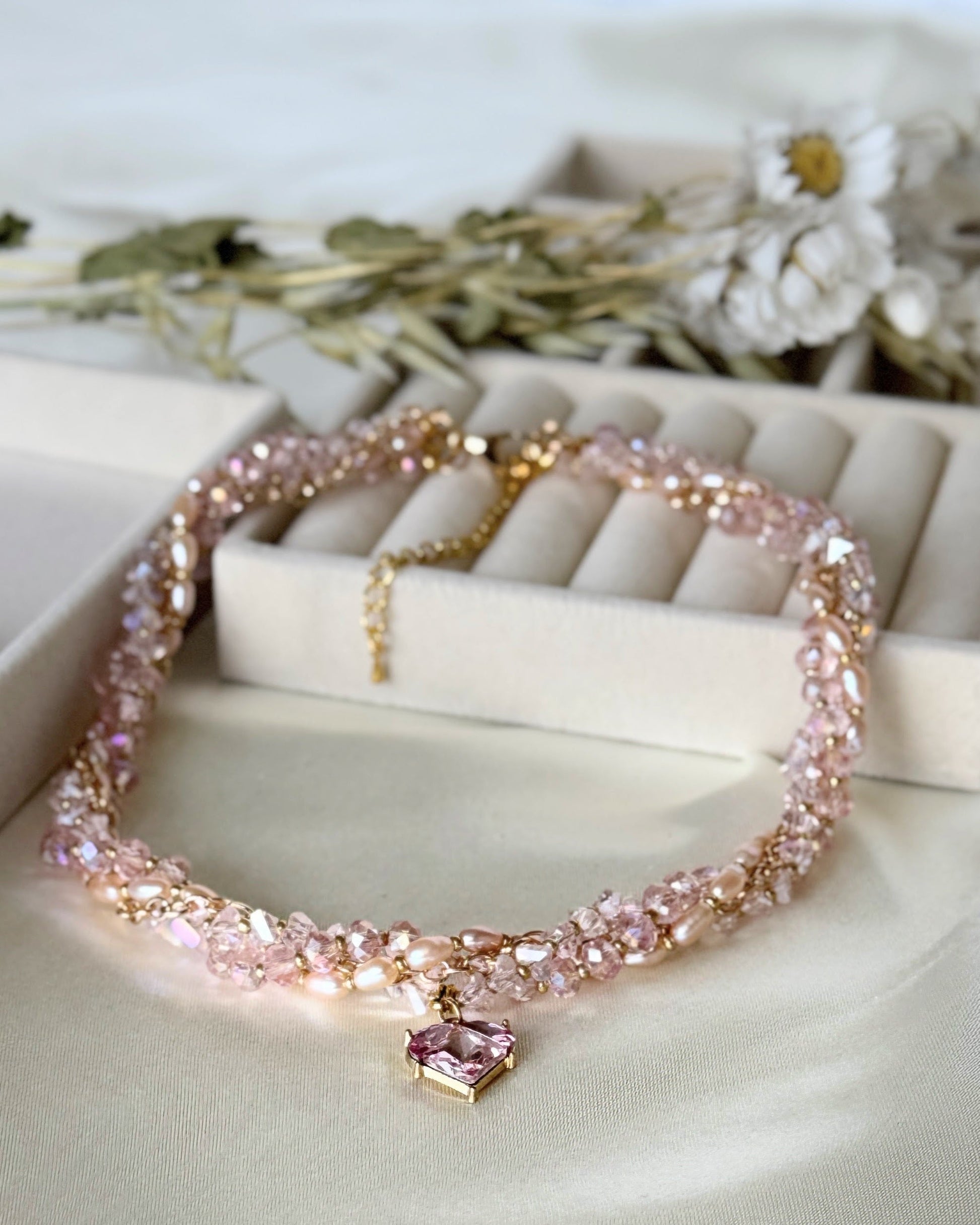 Pink Layered Crystal Pearl Necklace Set - Malvy Jewelry