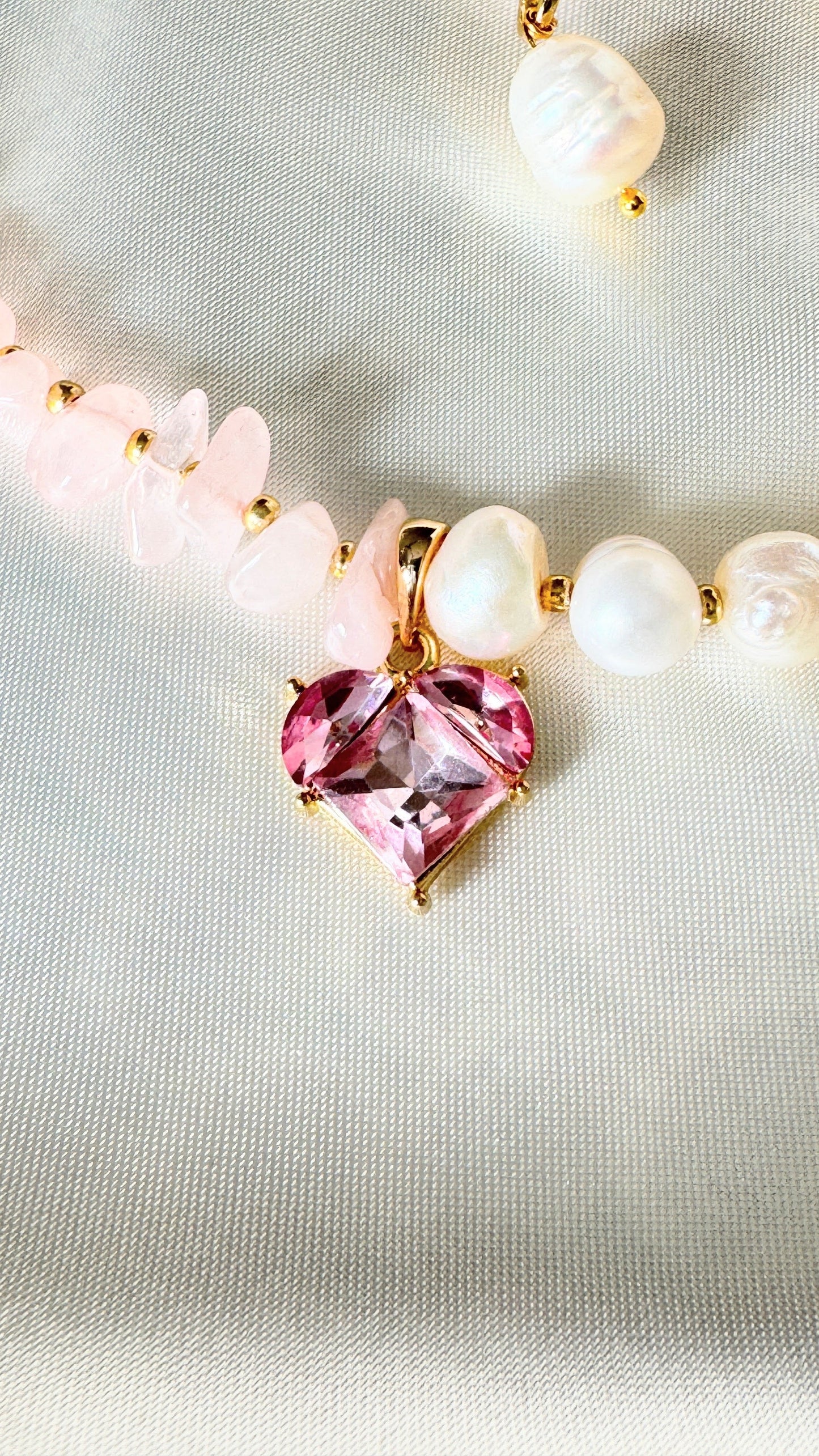 Pink Quartz Crystal Pearl Jewelry Set - Malvy Jewelry