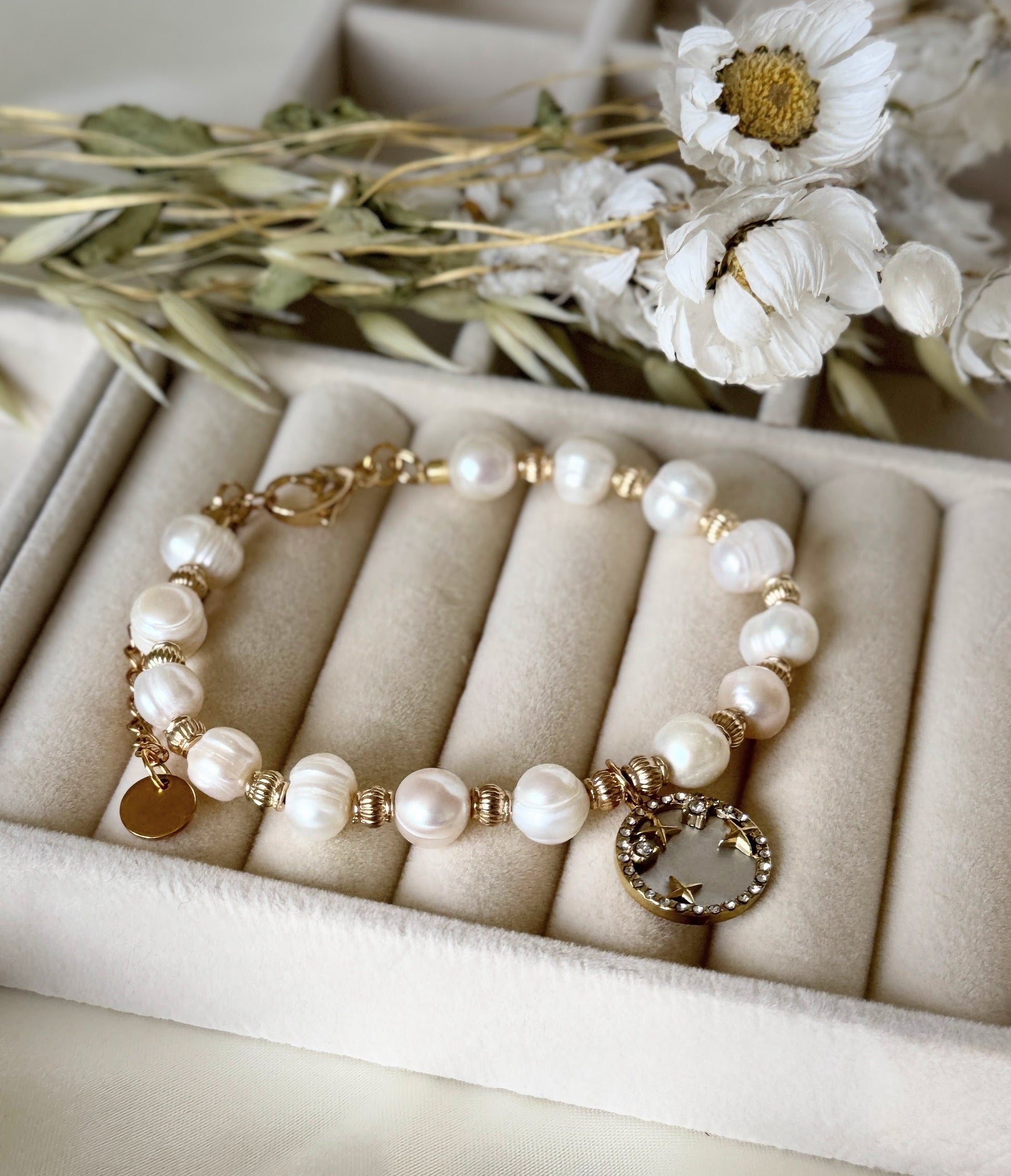 Premium Mother - of - Pearl Beaded Bracelet & Earrings Set - Malvy Jewelry